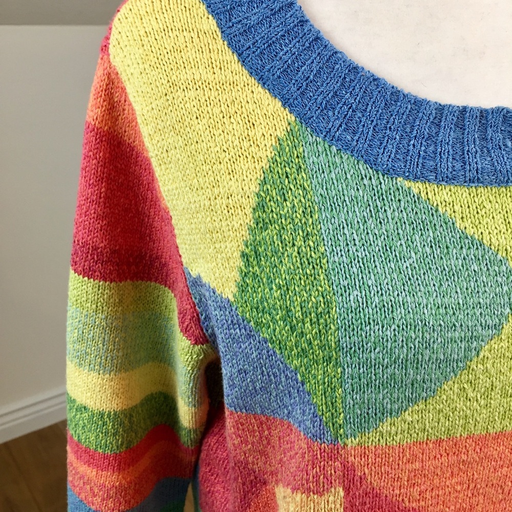 Vintage 90’s Scoop Neck Knit ColorBlock Sweater - Picture 2 of 6